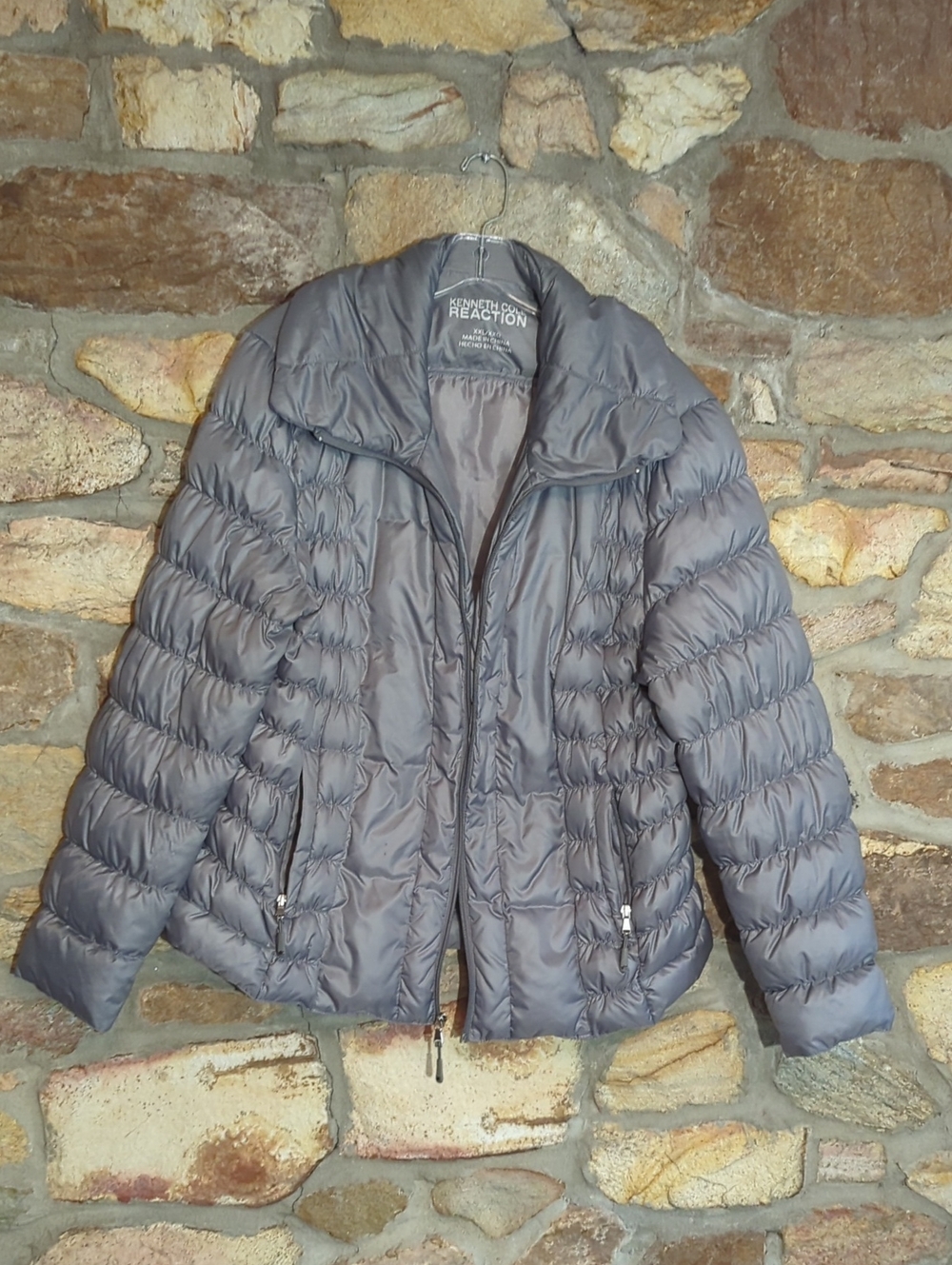 Kenneth Cole Reaction Real Down Filled Slate Gray Quilted Packable Puffer Jacket